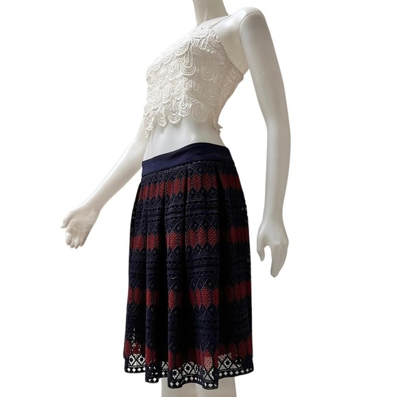 New Trina Turk LeLand Diamond Embroidered Lace Skirt Navy Red Sz 6 NWT Fairygoth - Picture 3 of 17